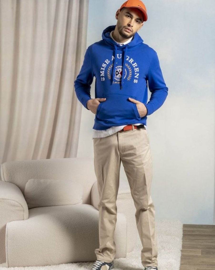 Mise au Green Sweat | Sweat A Capuche Unie Blason Le Soleil Se Leve A L'Est Bleu Cobalt