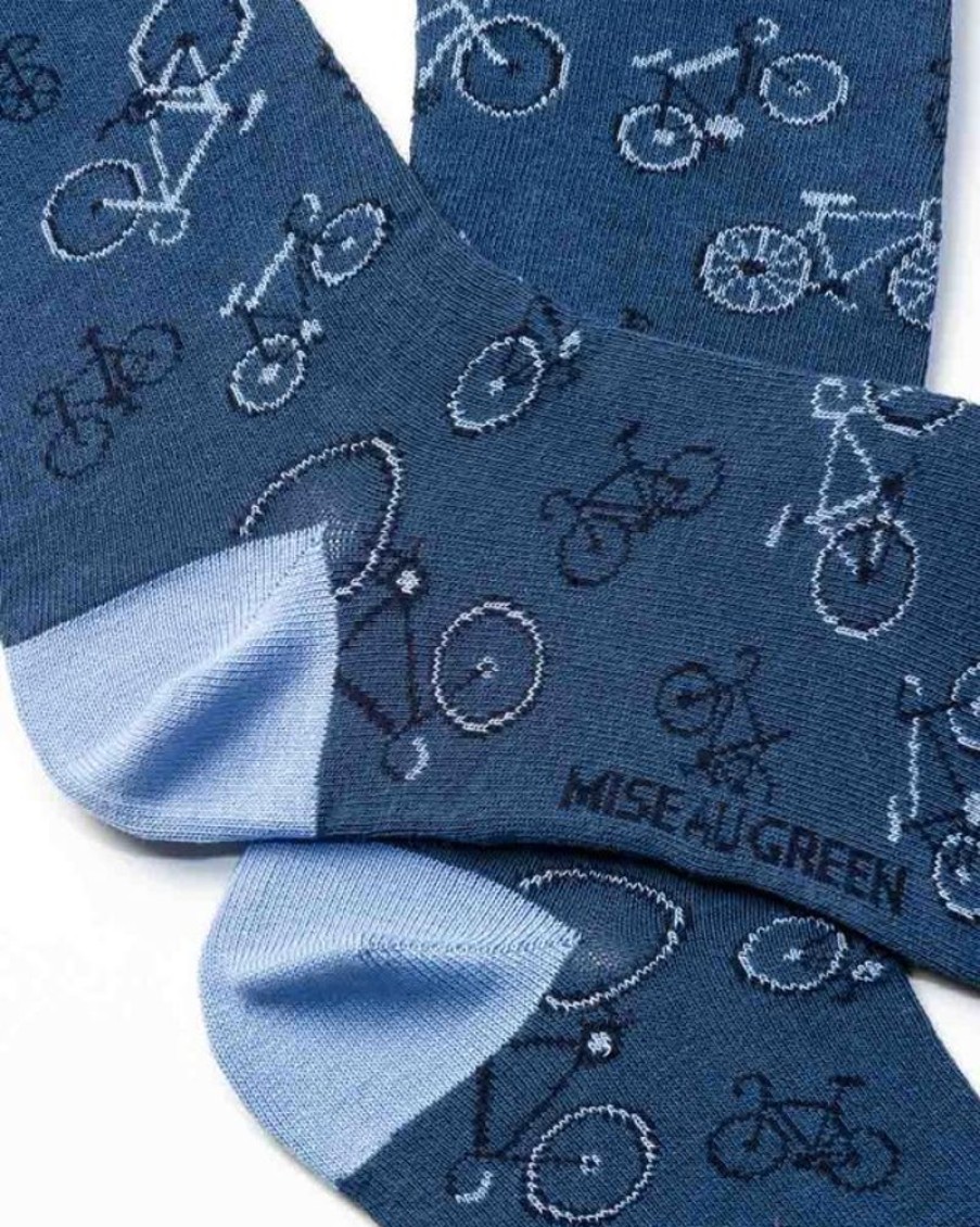 Mise au Green Chaussettes | Chaussettes Fantaisie Motifs Velos Bleu