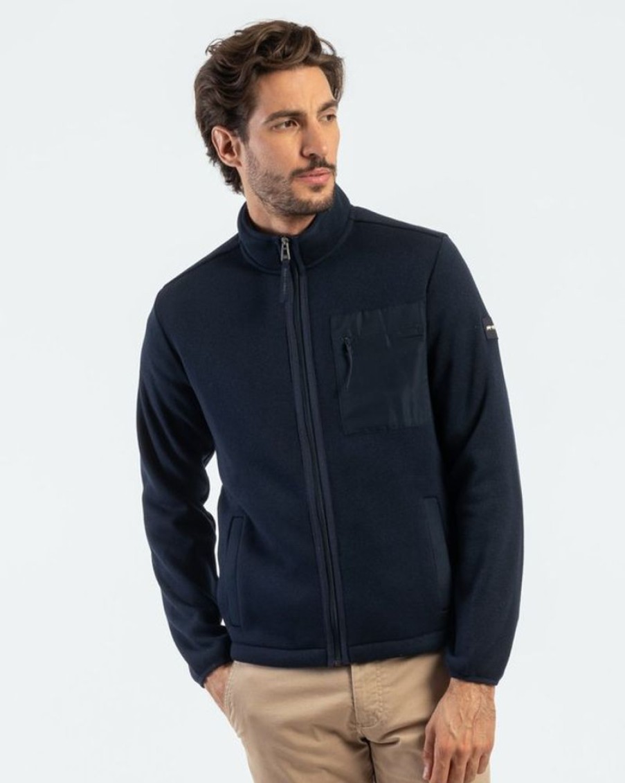 Mise au Green Polaire | Blouson Polaire Unie Manches Longues Poches Zippees Bleu Marine