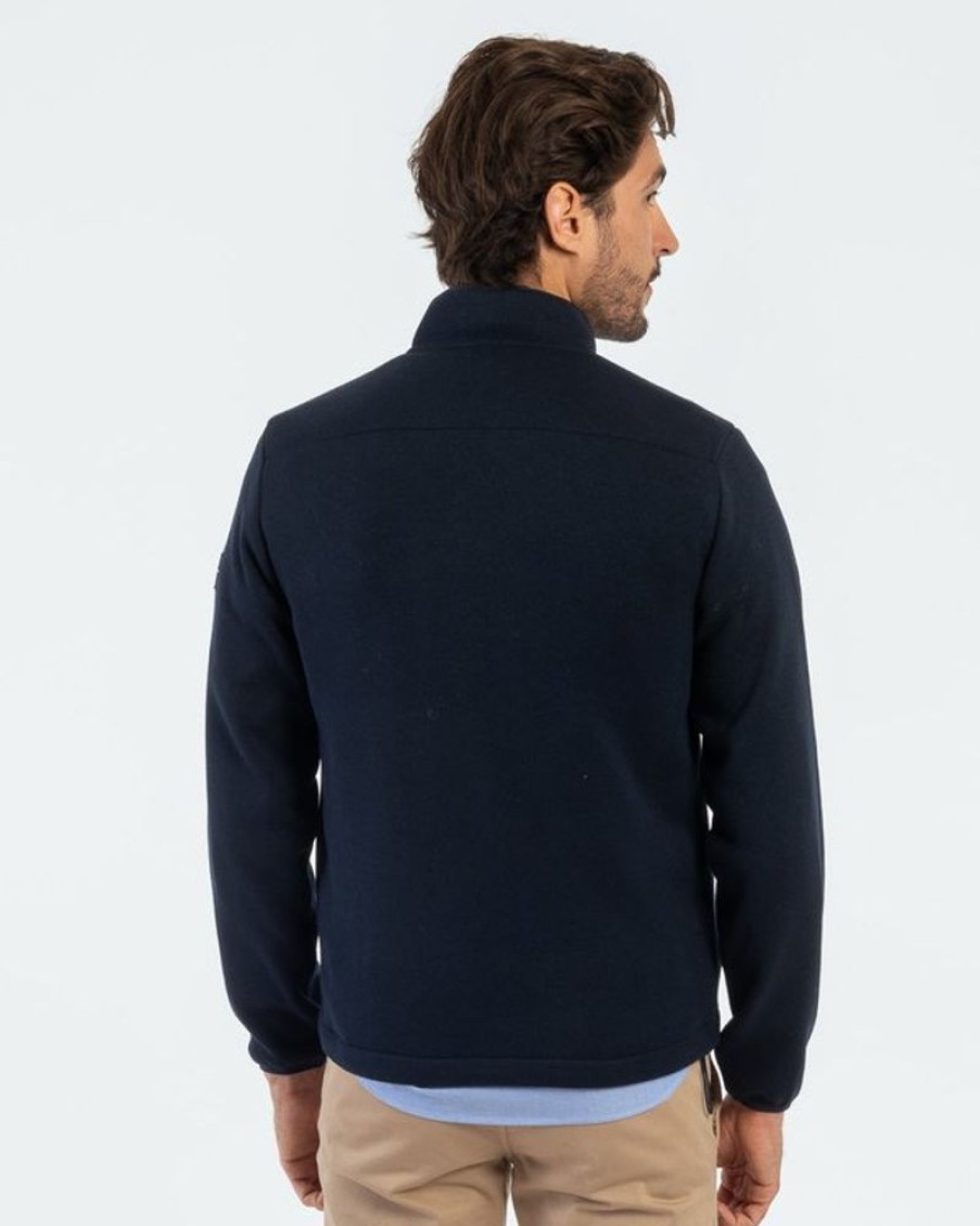 Mise au Green Polaire | Blouson Polaire Unie Manches Longues Poches Zippees Bleu Marine