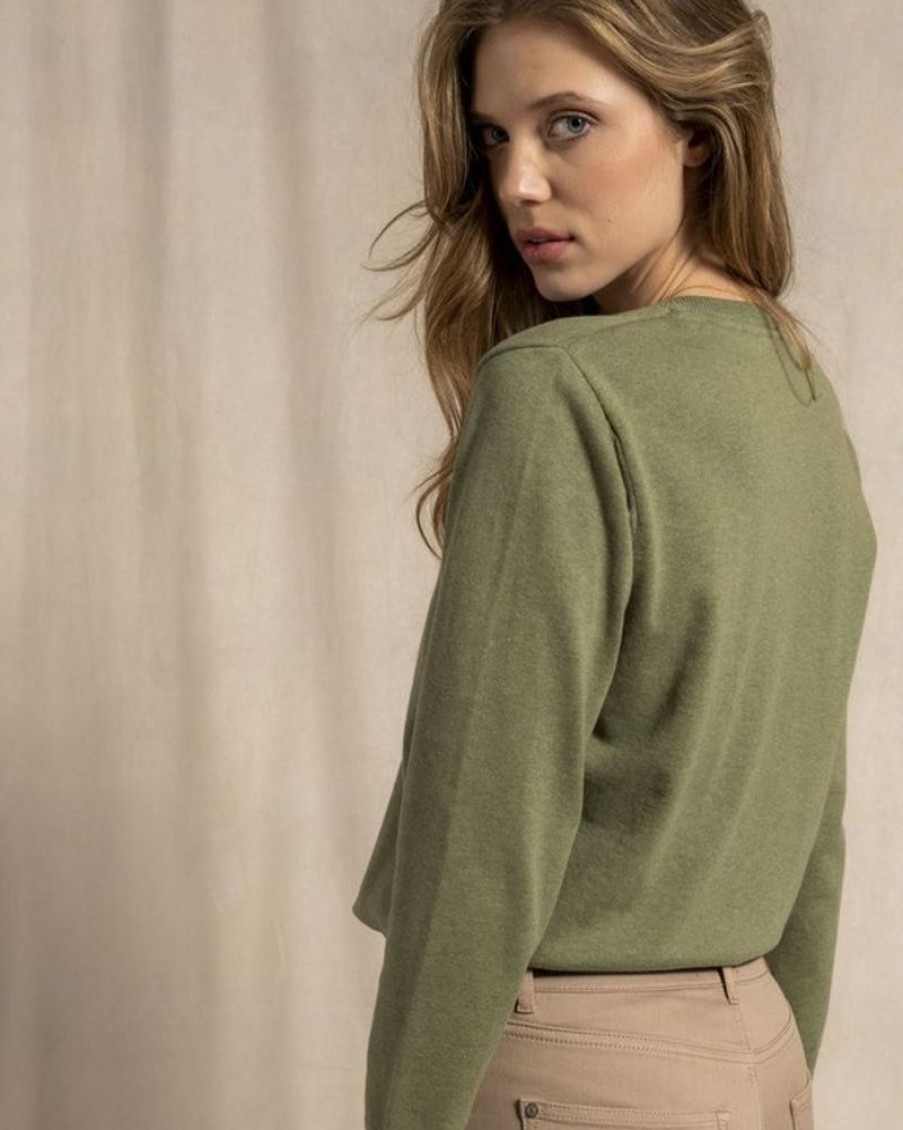 Mise au Green Pull & Cardigan | Pull Encolure En V Kaki Fonce