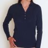 Mise au Green Polo | Polo A Manches Longues Uni En Coton Bleu Marine