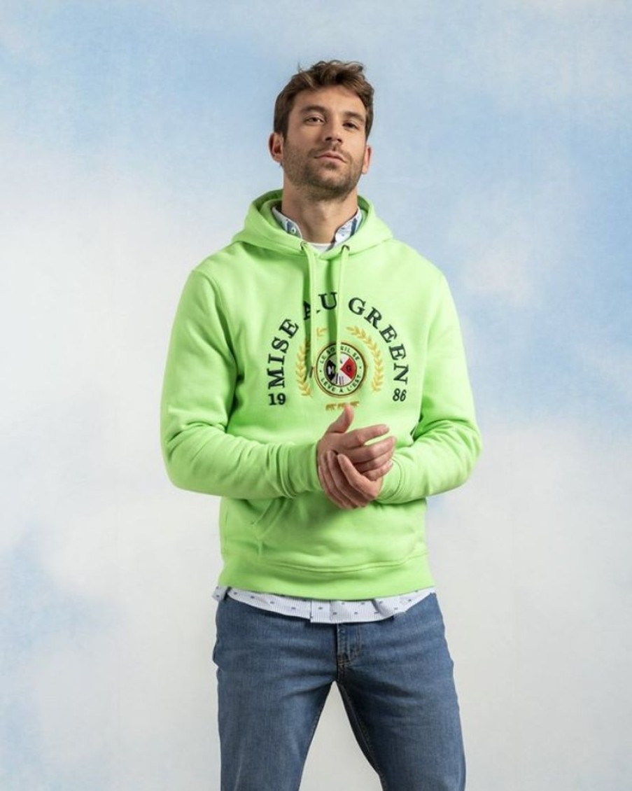 Mise au Green Sweat | Sweat A Capuche Unie Blason Le Soleil Se Leve A L'Est Vert Pomme