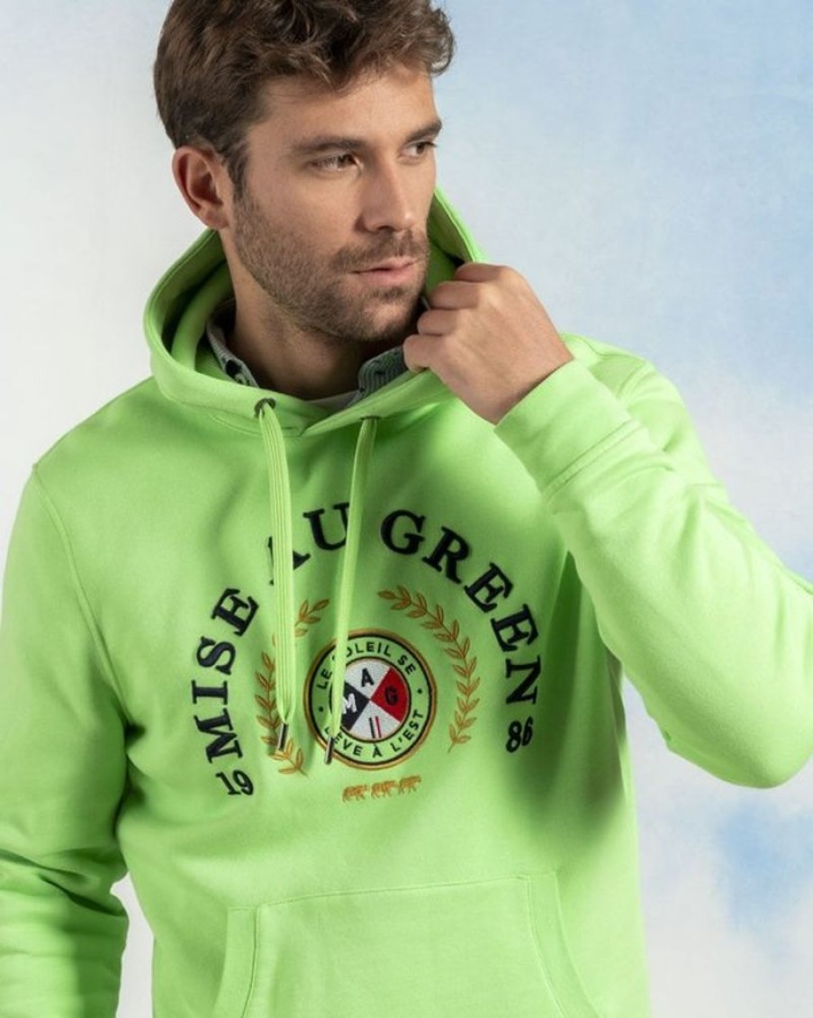 Mise au Green Sweat | Sweat A Capuche Unie Blason Le Soleil Se Leve A L'Est Vert Pomme