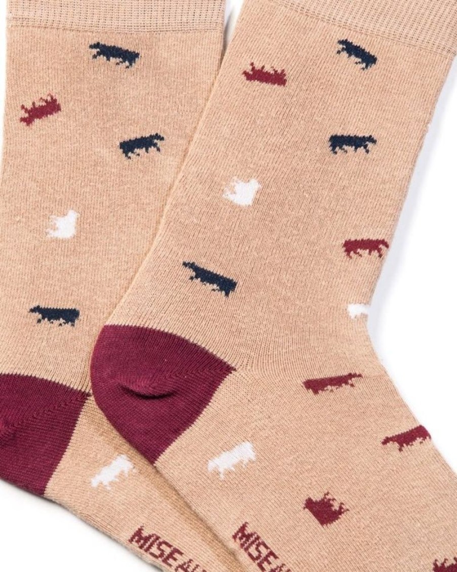 Mise au Green Chaussettes | Chaussettes Jacquard Motifs Petites Vaches Beige