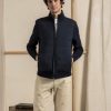 Mise au Green Gilet | Cardigan Bi-Matiere Zippe Manches Longues 50% Laine Bleu Marine