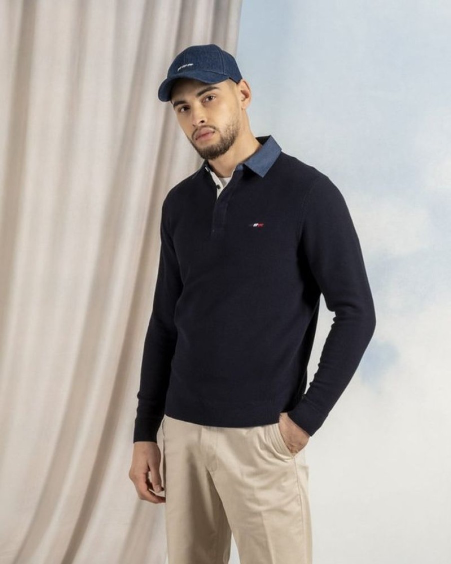 Mise au Green Pull | Pull Col Polo Bleu Marine