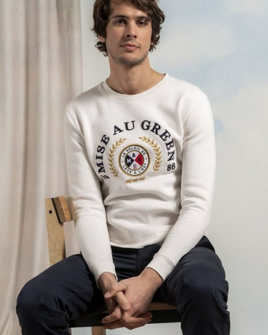 Mise au Green Sweat | Sweat Unie Blason Le Soleil Se Leve A L'Est Blanc