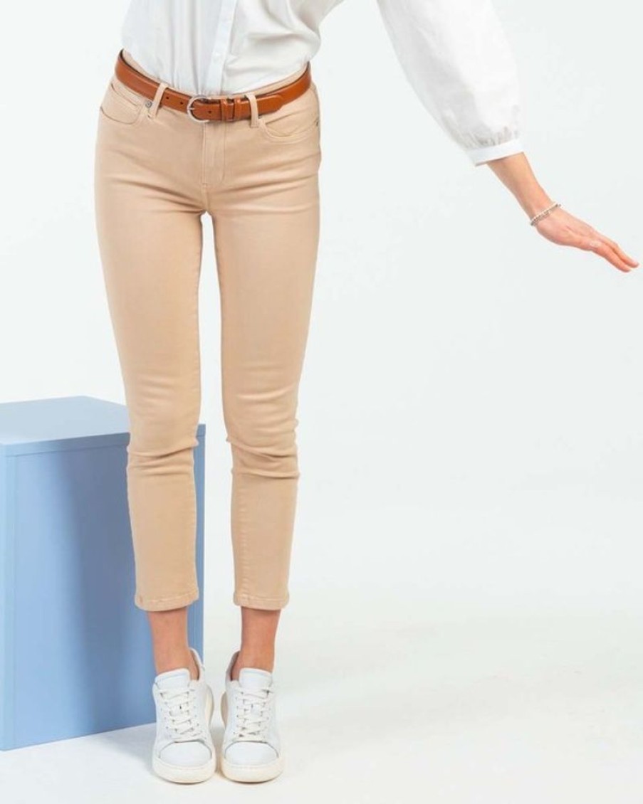 Mise au Green Pantalon & Jean | Pantalon Slim Uni Longueur 7/8 En Coton Beige