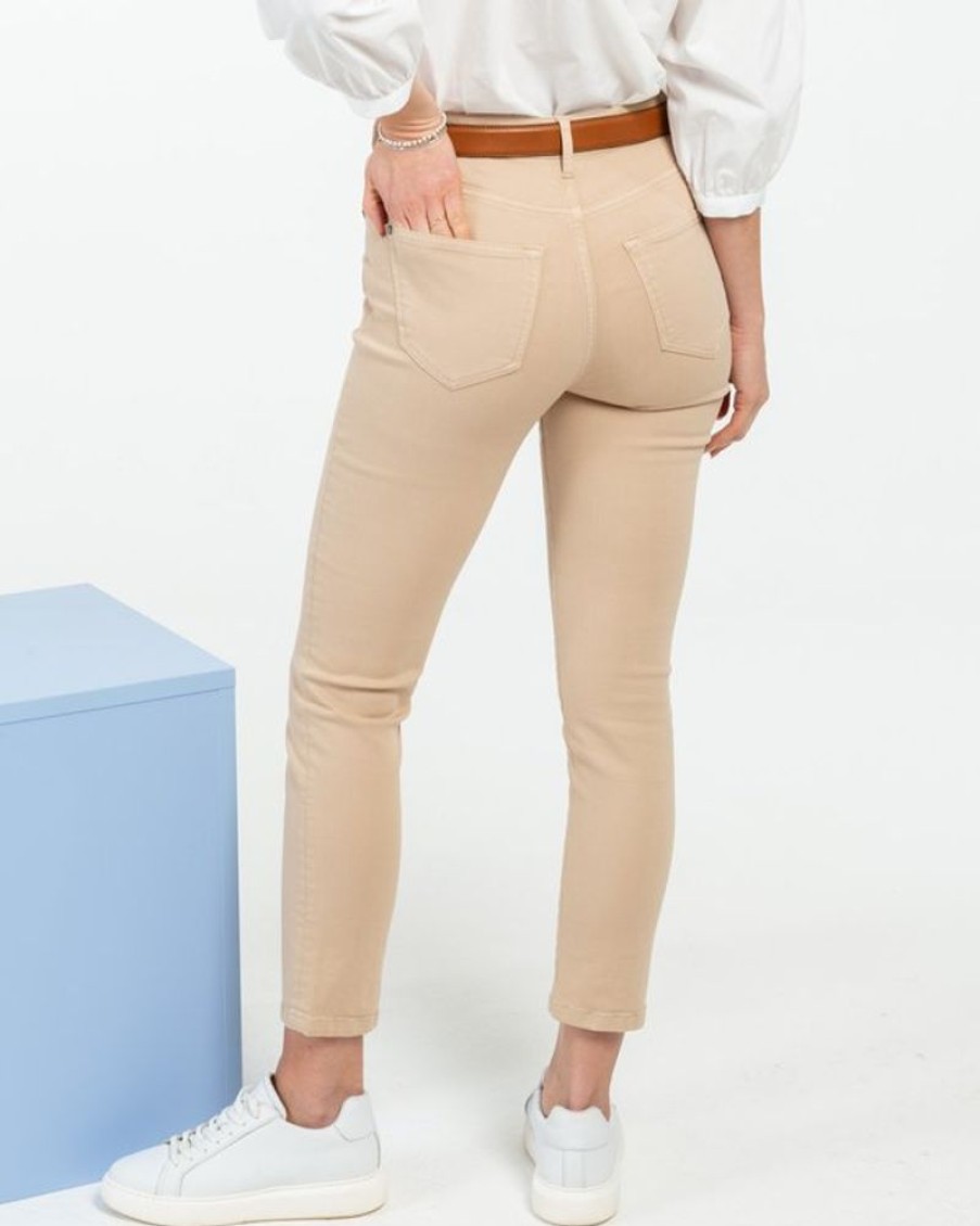 Mise au Green Pantalon & Jean | Pantalon Slim Uni Longueur 7/8 En Coton Beige