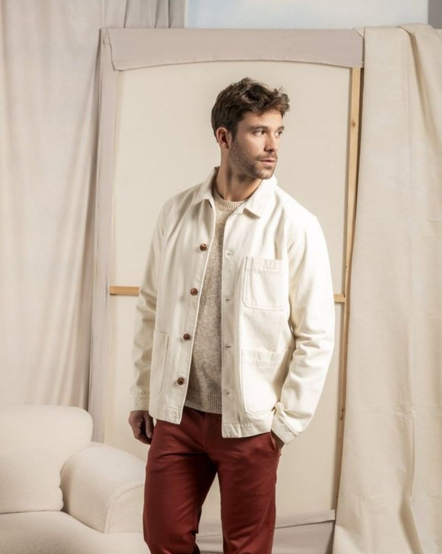 Mise au Green Veste | Veste Peintre Unie Broderie 3 Vaches En Coton Blanc