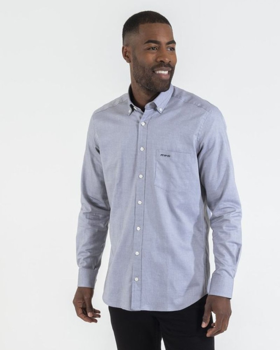 Mise au Green Chemise | Chemise Oxford Manches Longues Unie 100% Coton Anthracite