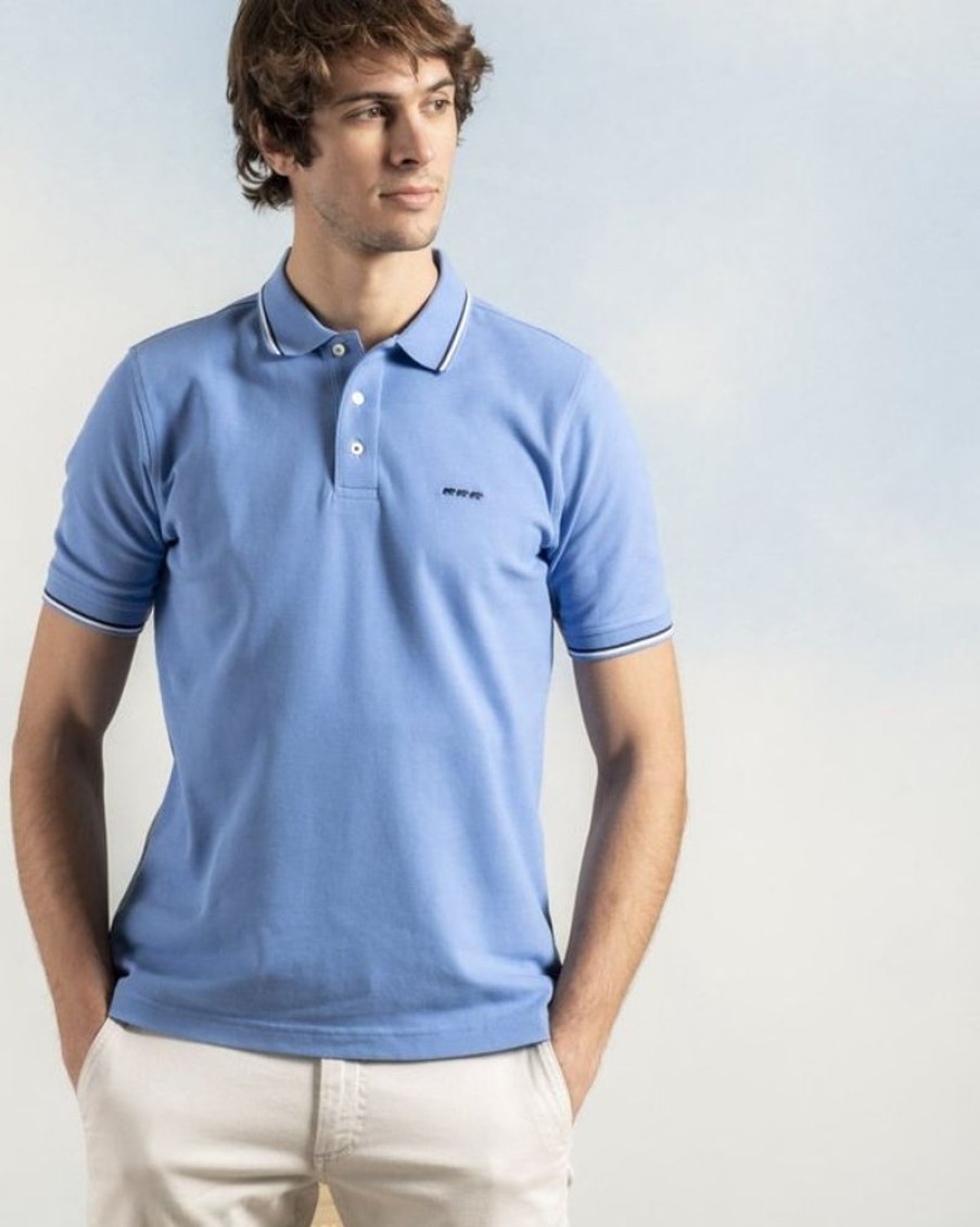 Mise au Green Polo | Polo Pique Uni Bords Cotes Contrastes 100% Coton Lavande