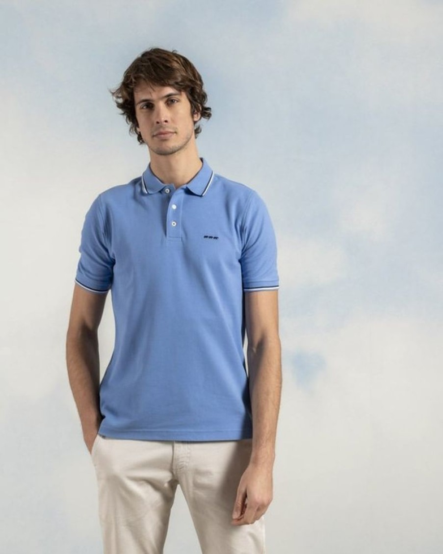 Mise au Green Polo | Polo Pique Uni Bords Cotes Contrastes 100% Coton Lavande