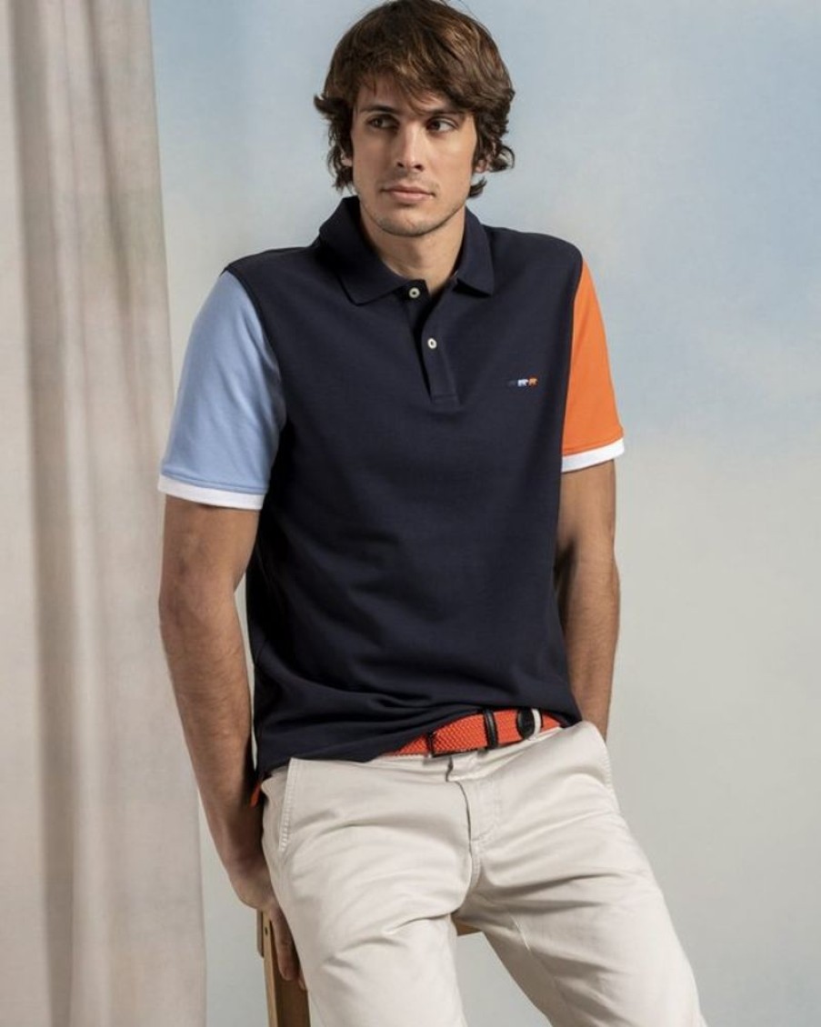 Mise au Green Polo | Polo Effet Color Block Manches Courtes En Coton Bleu Marine