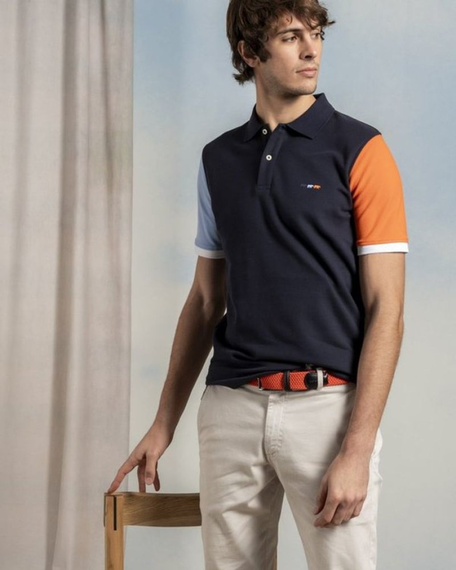 Mise au Green Polo | Polo Effet Color Block Manches Courtes En Coton Bleu Marine