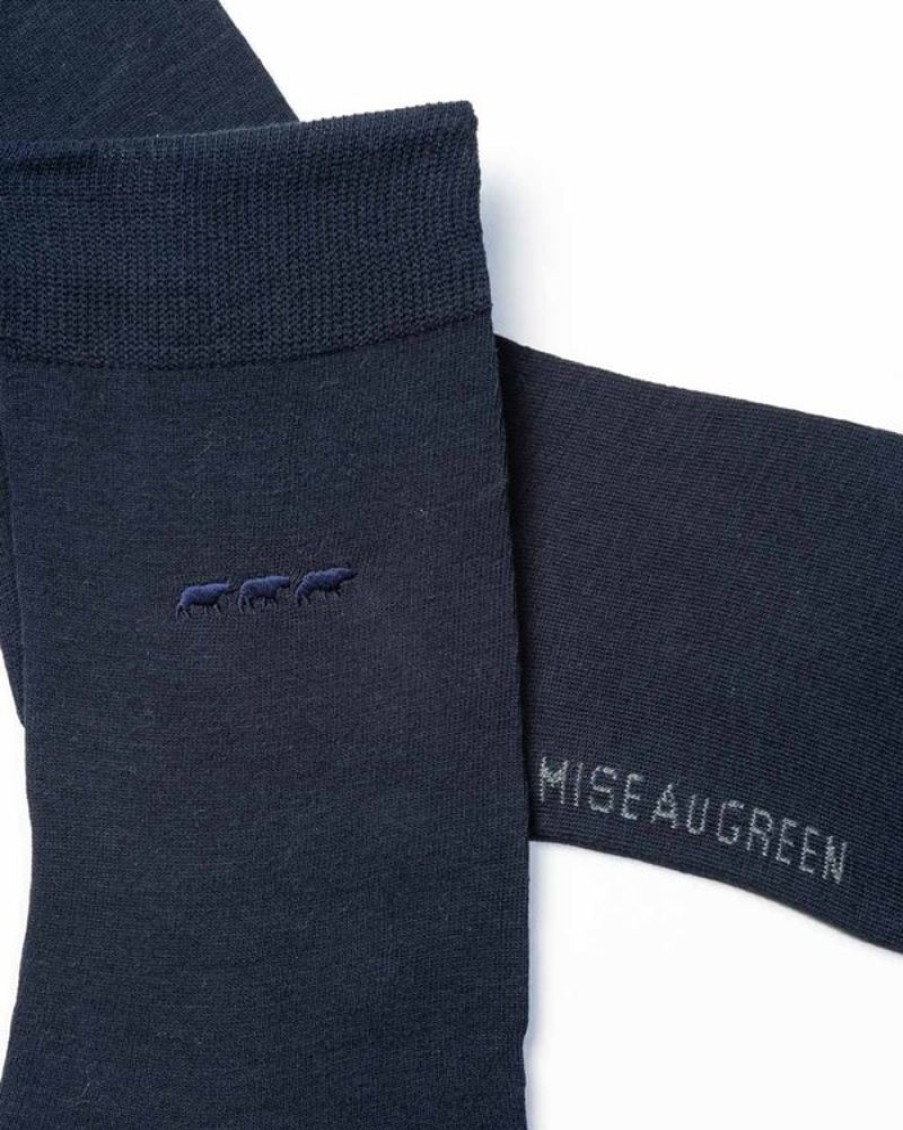 Mise au Green Chaussettes | Chaussettes Unies Broderie 3 Vaches Bleu Marine