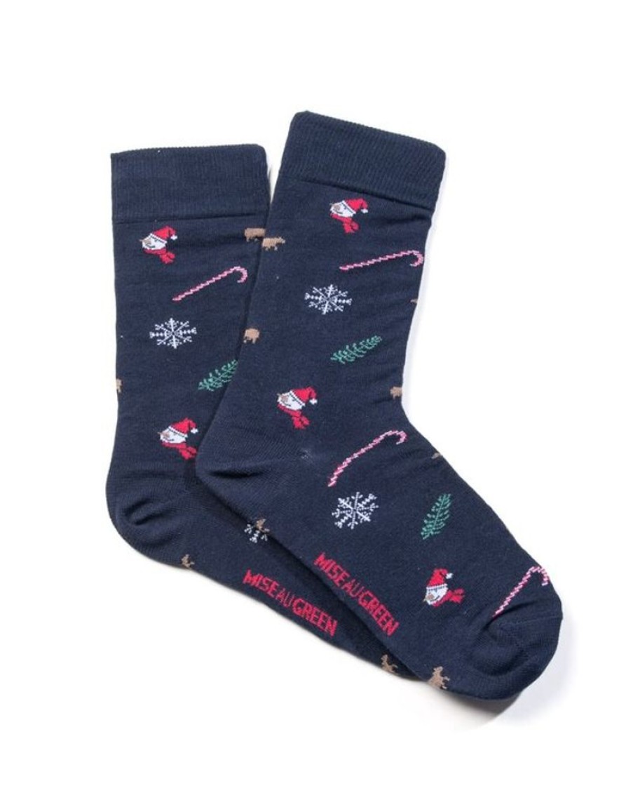 Mise au Green Chaussettes | Chaussettes Jacquard De Noel En Coton Bleu Marine