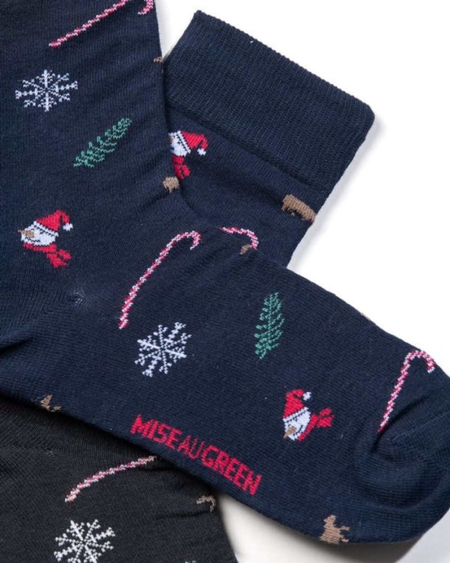 Mise au Green Chaussettes | Chaussettes Jacquard De Noel En Coton Bleu Marine