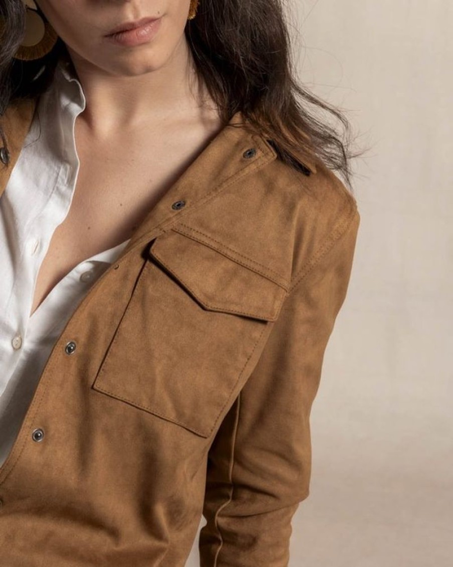 Mise au Green Veste | Veste Boite En Suedine Cognac