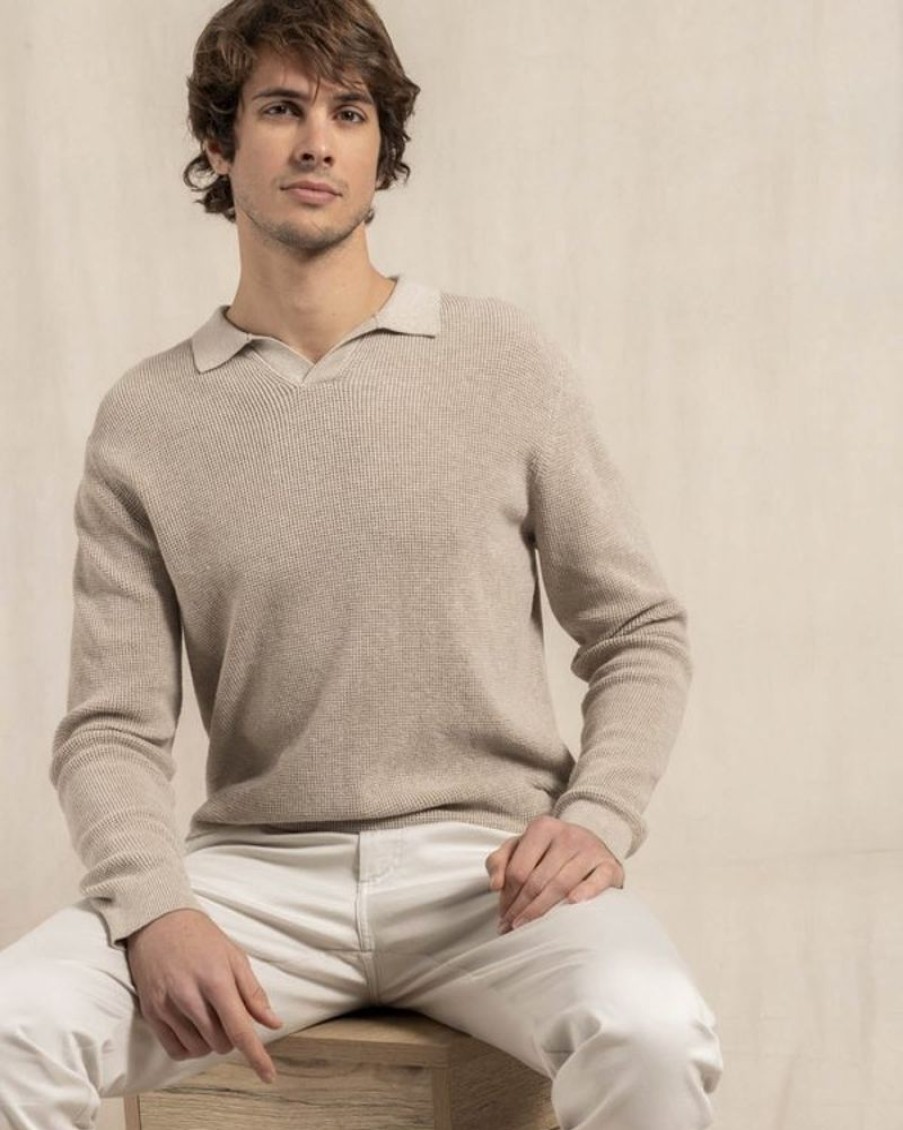 Mise au Green Pull | Pull Col Polo Maille Structuree Beige