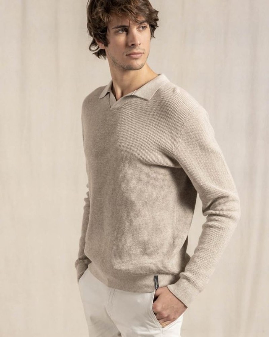 Mise au Green Pull | Pull Col Polo Maille Structuree Beige