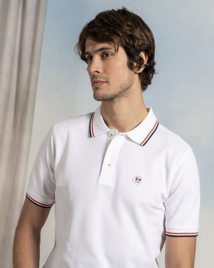 Mise au Green Polo | Polo Manches Courtes Patch Details Tricolores Blanc