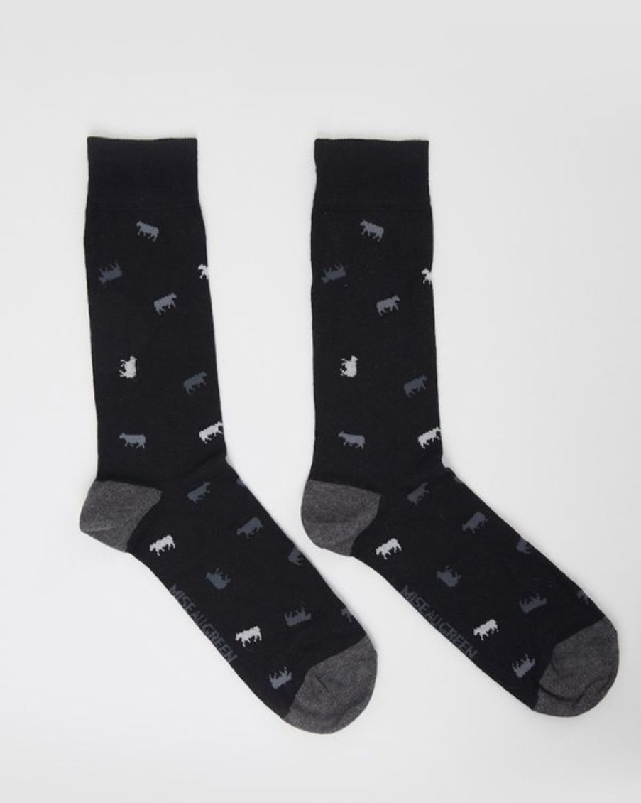 Mise au Green Chaussettes | Chaussettes Jacquard Motifs Petites Vaches Noir