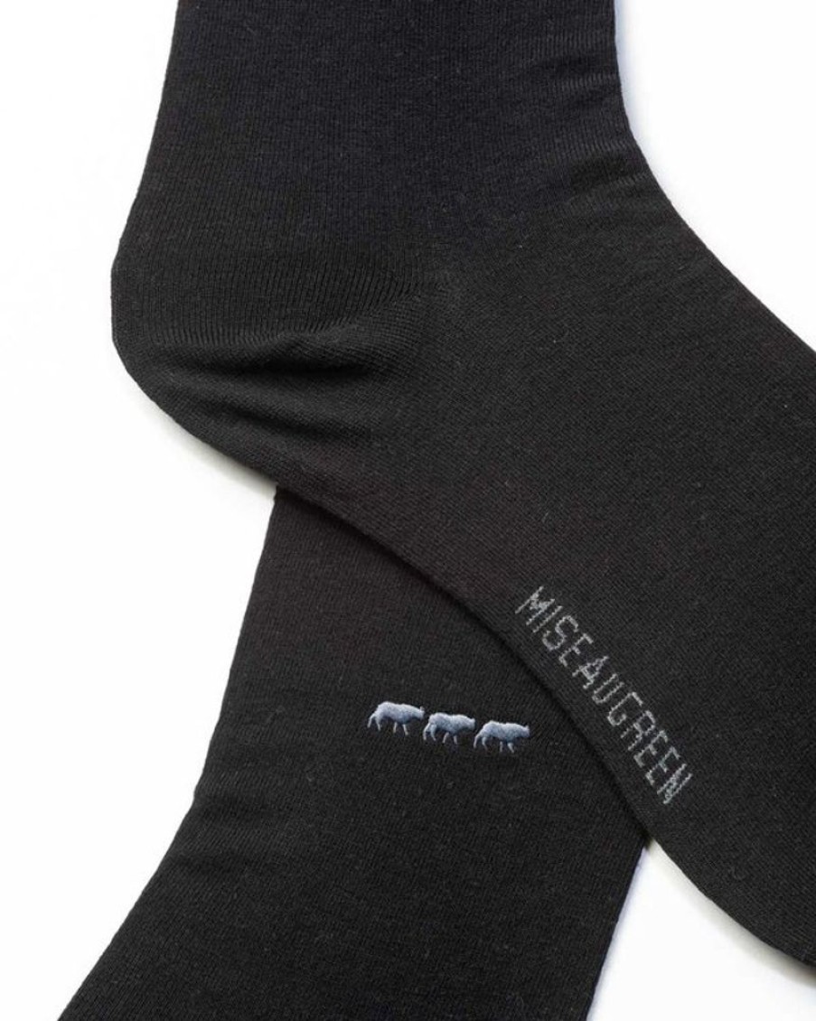 Mise au Green Chaussettes | Chaussettes Unies Broderie 3 Vaches Noir