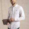 Mise au Green Chemise | Chemise Unie Modern Fit Manches Longues En Coton Pique Blanc