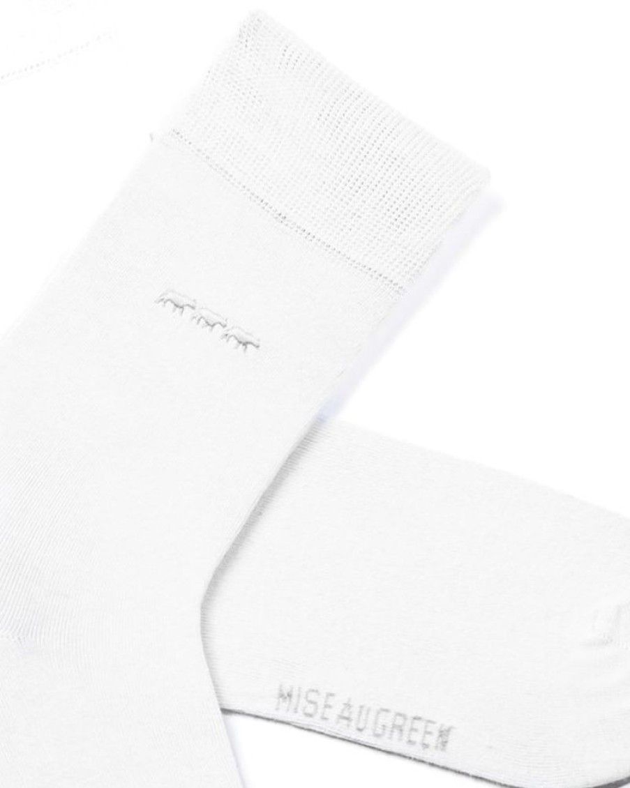 Mise au Green Chaussettes | Chaussettes Unies Broderie 3 Vaches Blanc