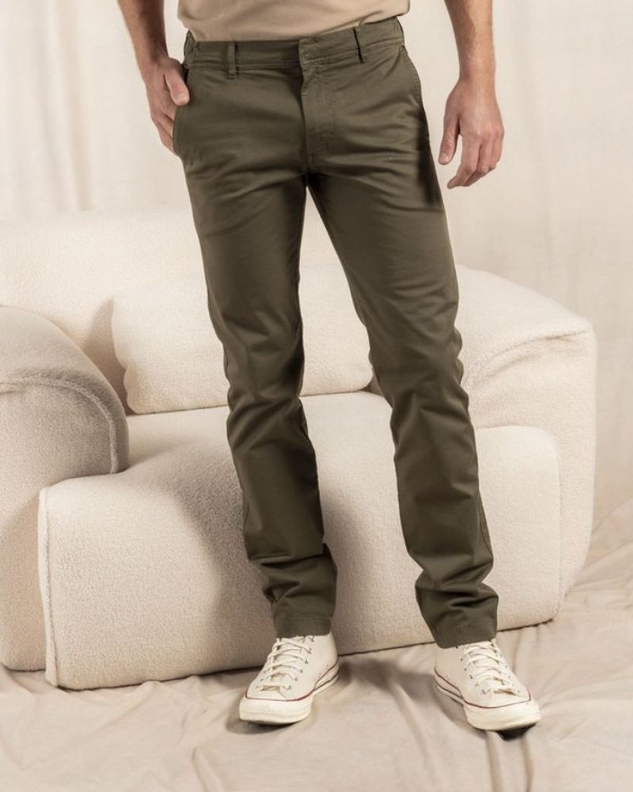 Mise au Green Pantalon & Jean | Pantalon Chino Lucas Uni Taille Elastique En Coton Kaki