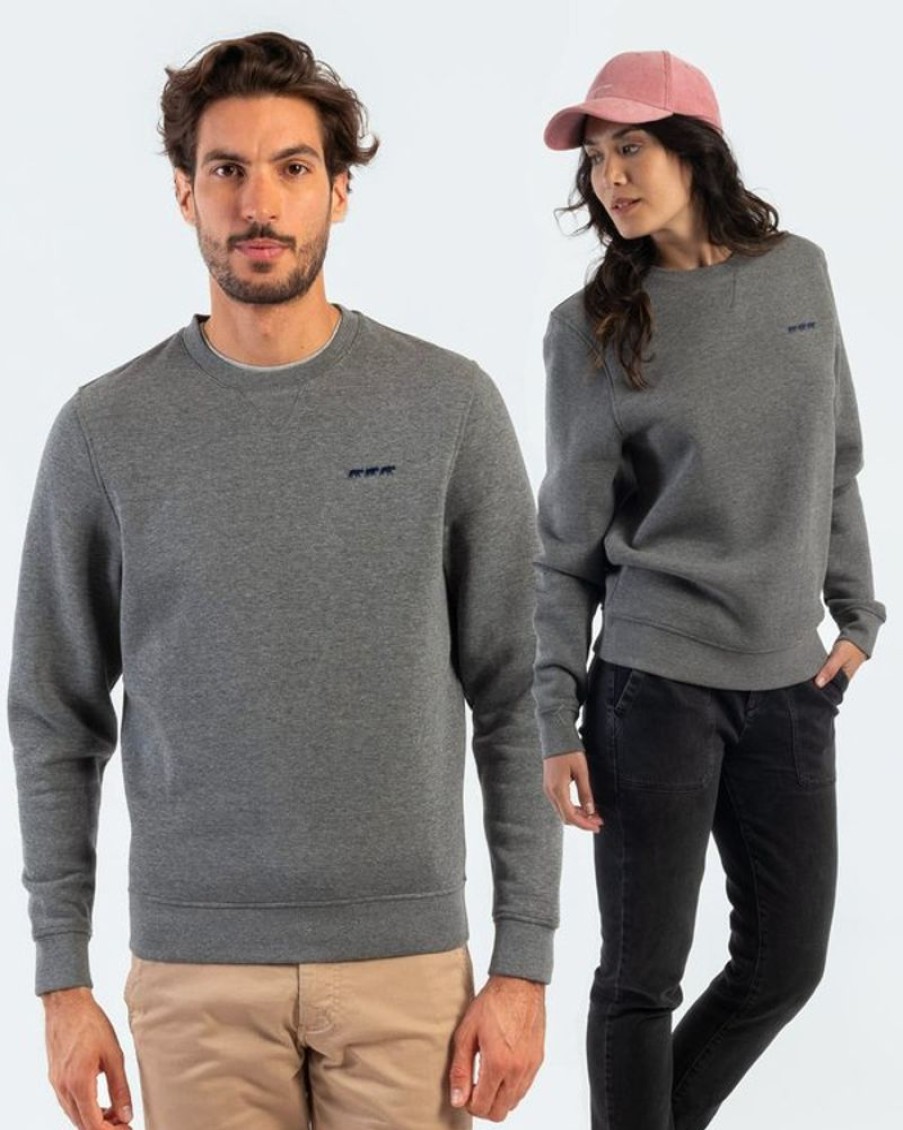 Mise au Green Sweat | Sweat Uni Louis Broderie 3 Vaches 85% Coton Gris Chine Gris Chin00C9