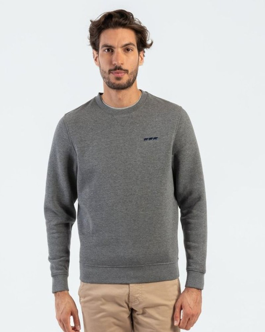 Mise au Green Sweat | Sweat Uni Louis Broderie 3 Vaches 85% Coton Gris Chine Gris Chin00C9