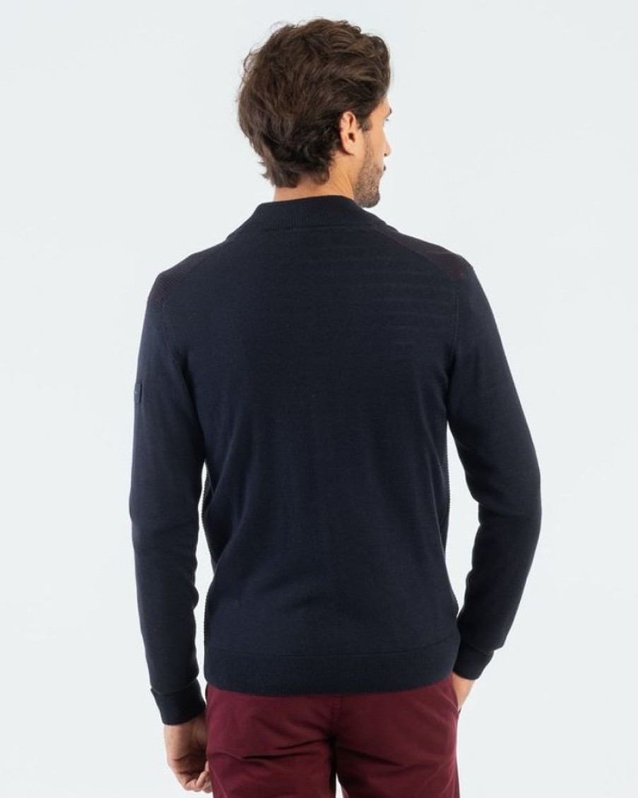 Mise au Green Gilet | Cardigan Manches Longues Zippe Col Camionneur Bleu Marine