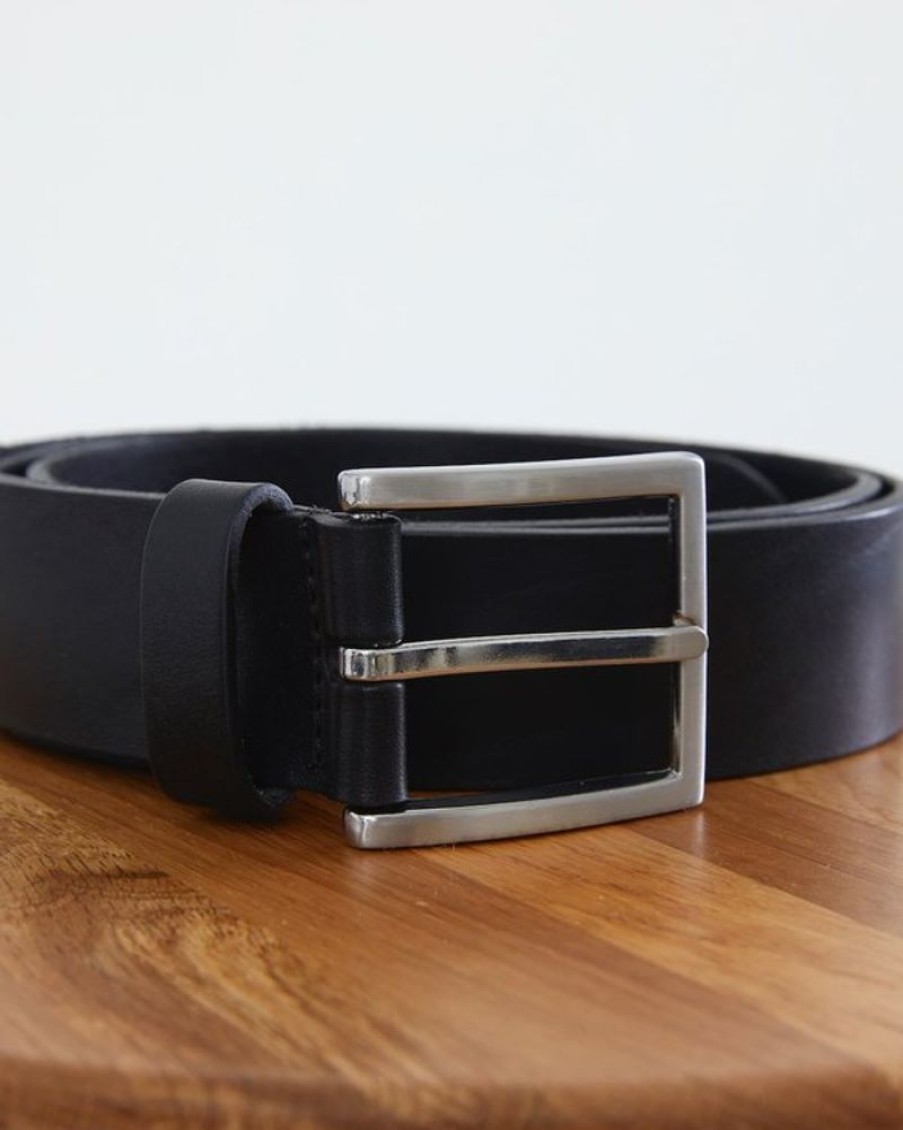 Mise au Green Ceinture & Bretelles | Ceinture A Boucle Unie En Cuir Noir