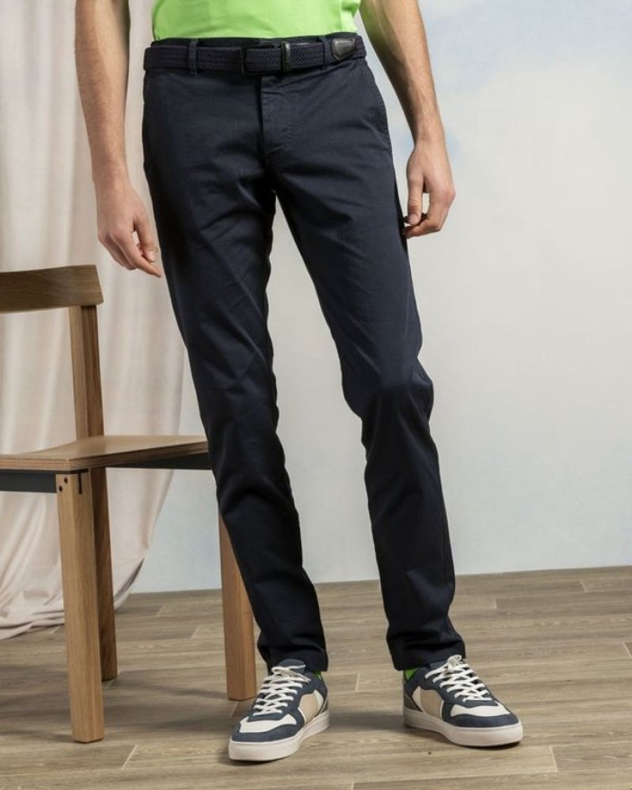 Mise au Green Pantalon & Jean | Pantalon Chino Lucas Uni Taille Elastique En Coton Bleu Marine