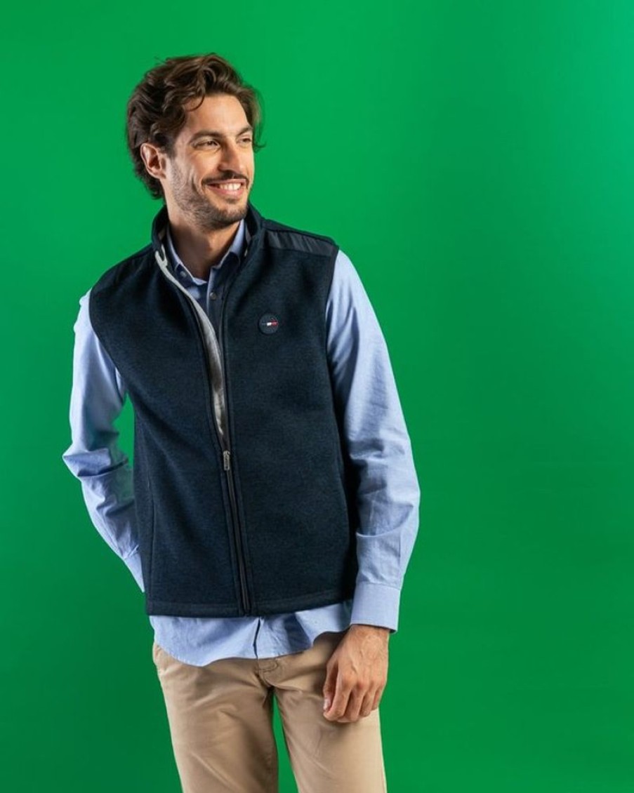 Mise au Green Blouson & Doudoune & Parka | Gilet Polaire Zippe Sans Manches Patch Tricolore Bleu Marine