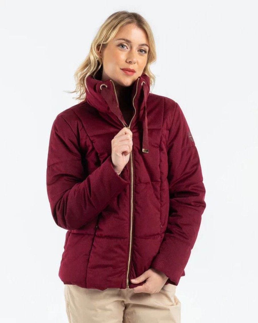 Mise au Green Manteau & Doudoune | Doudoune Matelassee Zippee Unie En Velours Bordeaux