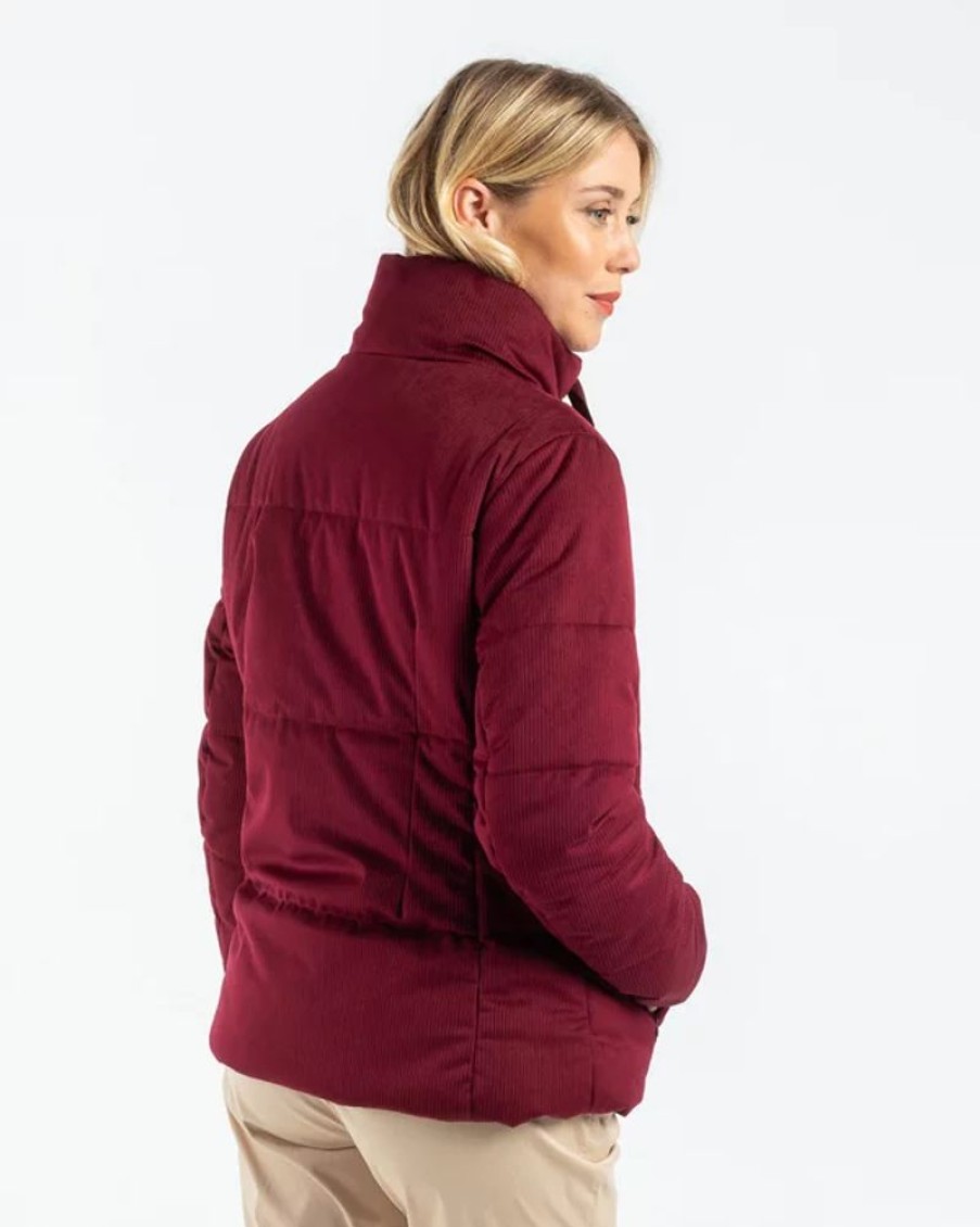 Mise au Green Manteau & Doudoune | Doudoune Matelassee Zippee Unie En Velours Bordeaux