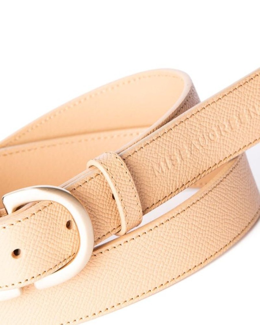 Mise au Green Ceinture | Ceinture Unie En Cuir Boucle Ardillon Beige