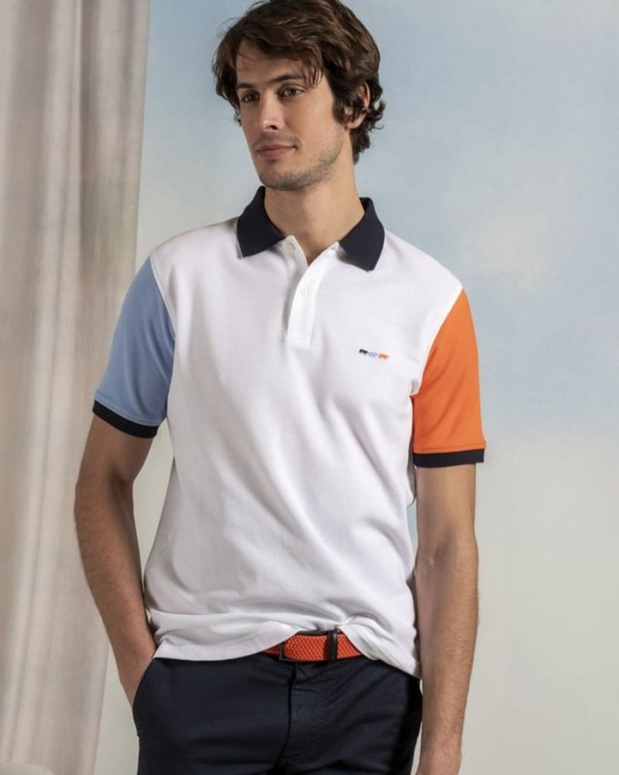 Mise au Green Polo | Polo Effet Color Block Manches Courtes En Coton Orange