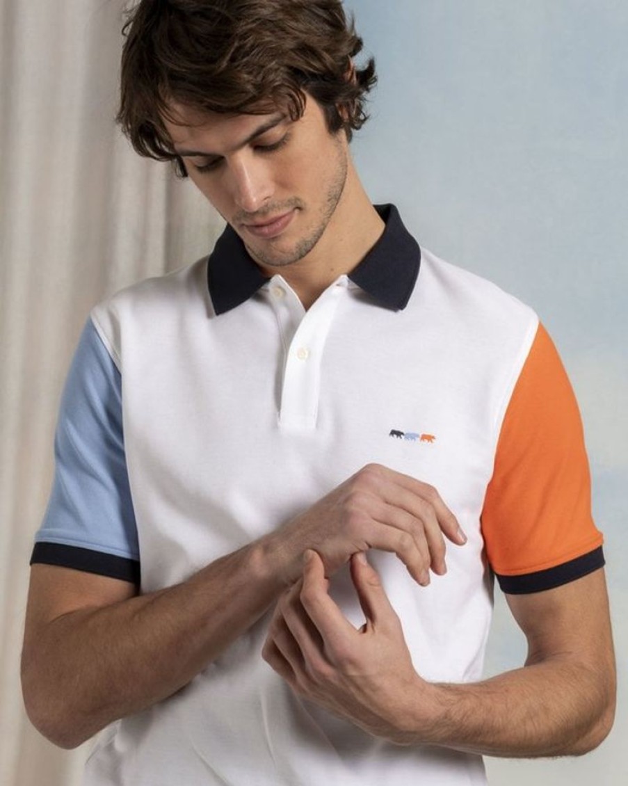 Mise au Green Polo | Polo Effet Color Block Manches Courtes En Coton Orange