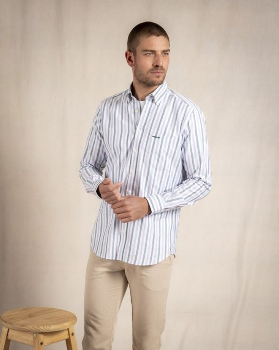 Mise au Green Chemise | Chemise A Rayures Bicolores Ray Parme