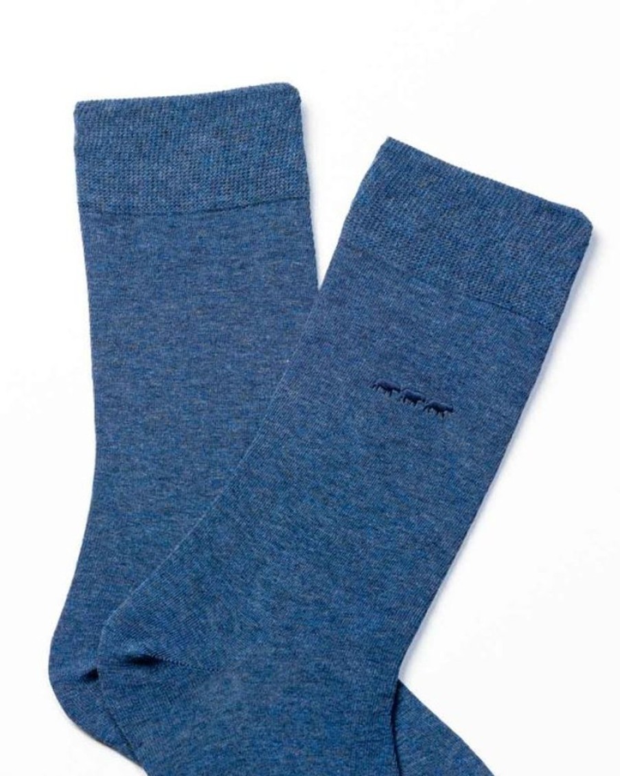 Mise au Green Chaussettes | Chaussettes Unies Broderie 3 Vaches Indigo