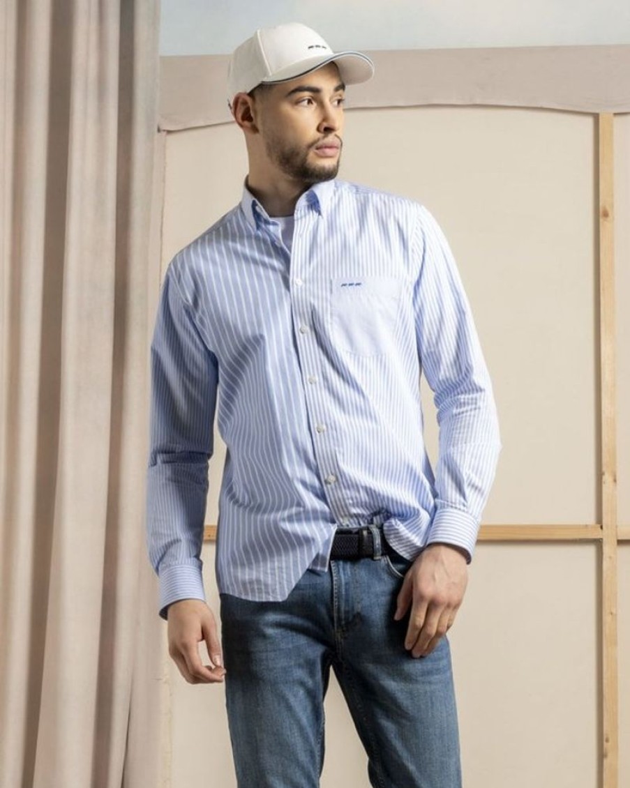 Mise au Green Chemise | Chemise Patchwork De Rayures En Tissu Oxford Rayures Bleu