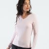 Mise au Green T-Shirt | T-Shirt Manches Longues A Col V Uni Rose Pale