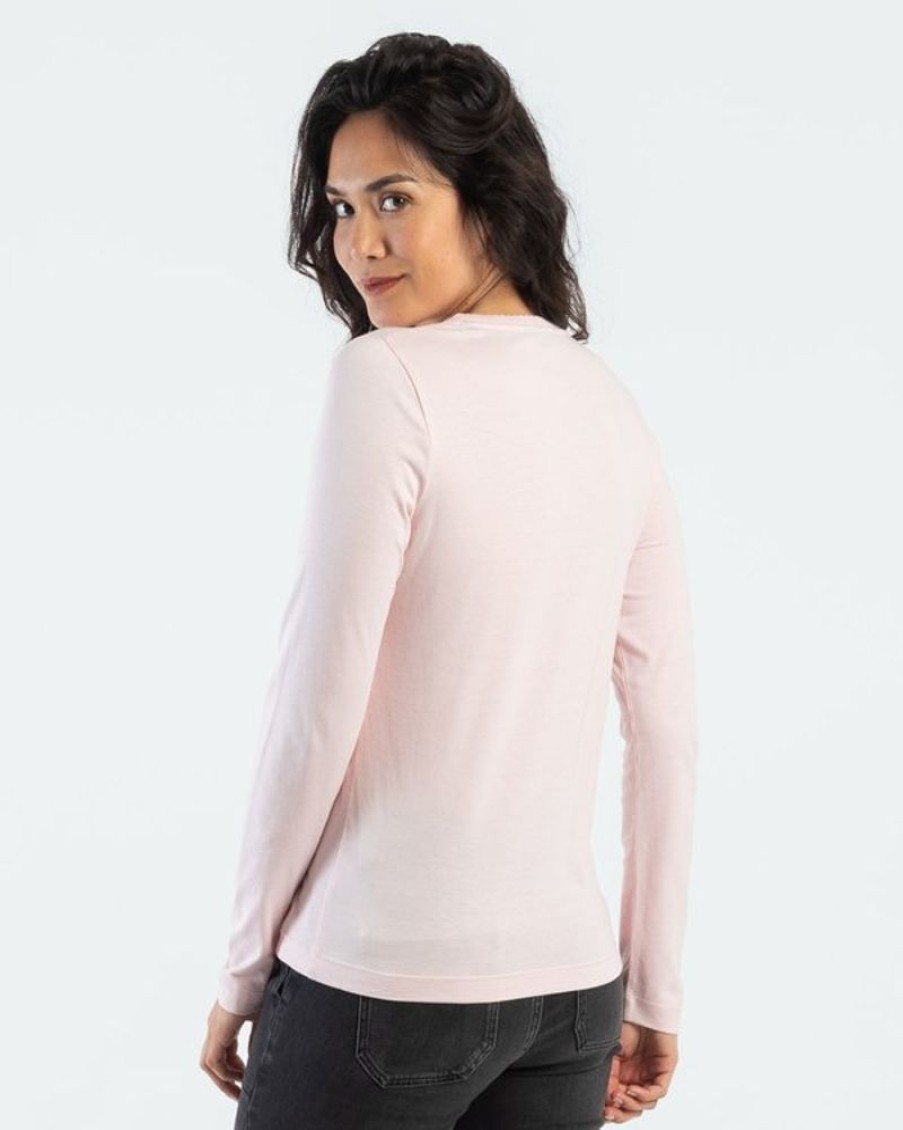 Mise au Green T-Shirt | T-Shirt Manches Longues A Col V Uni Rose Pale