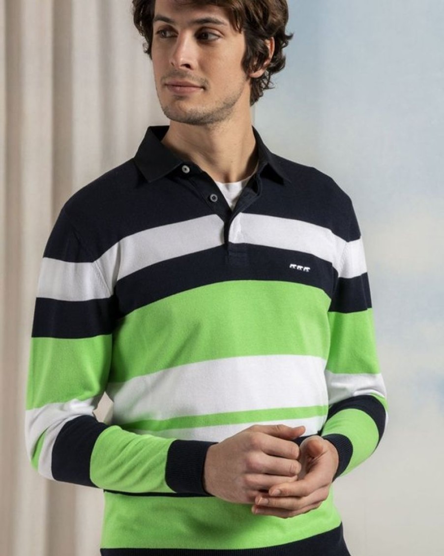 Mise au Green Pull | Pull Col Polo Rayures Vert