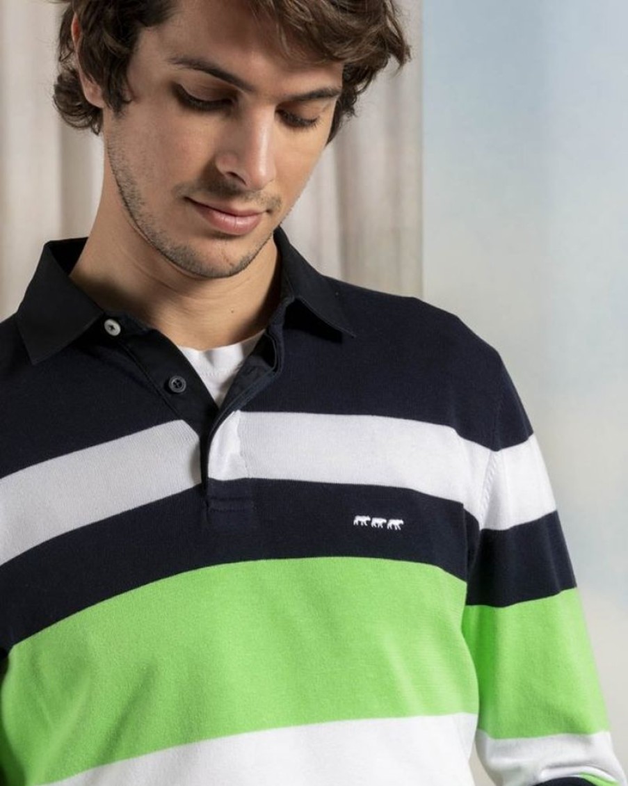 Mise au Green Pull | Pull Col Polo Rayures Vert